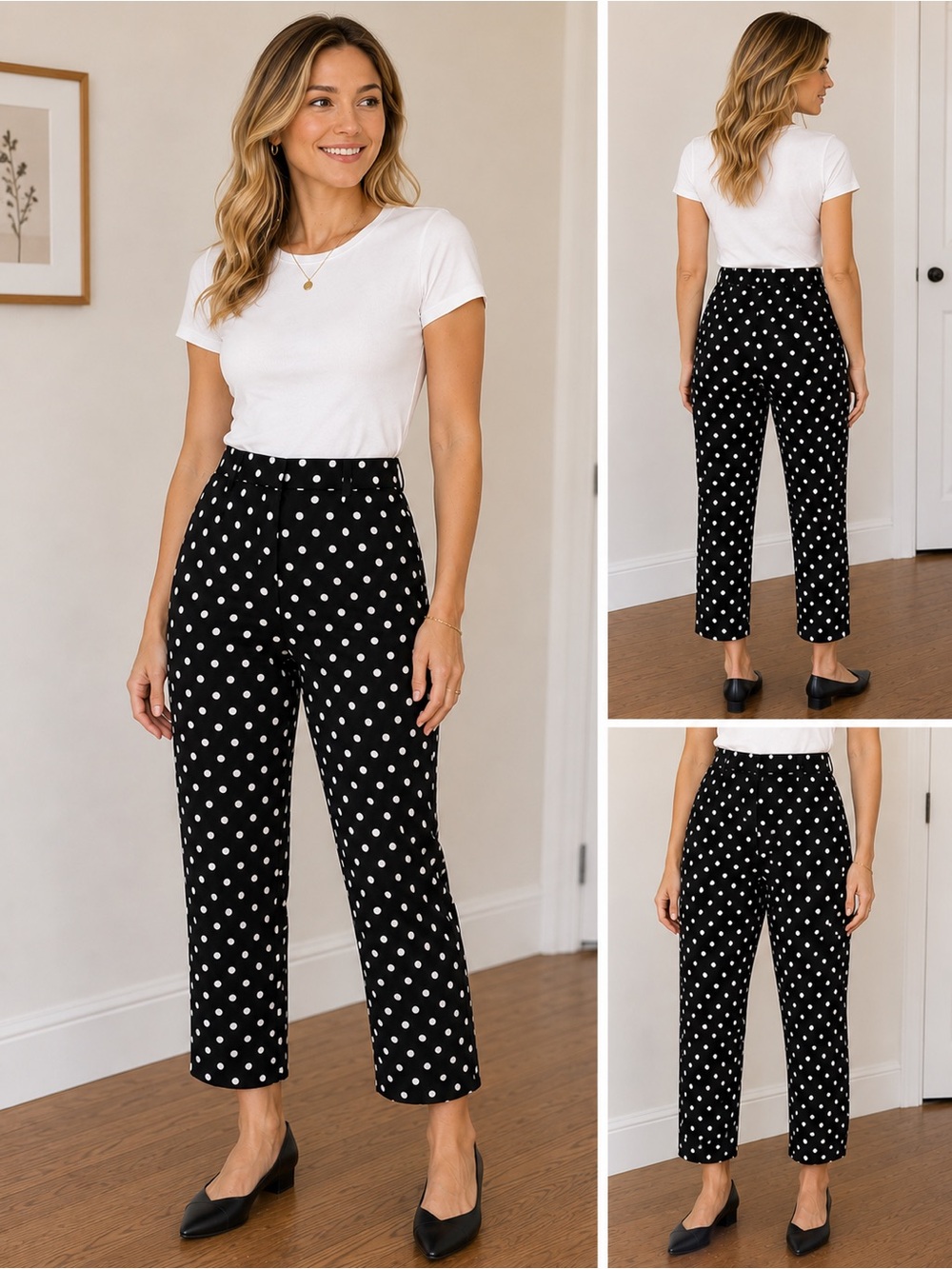 Casual Corner Black and White Polka Dot Cropped Pants